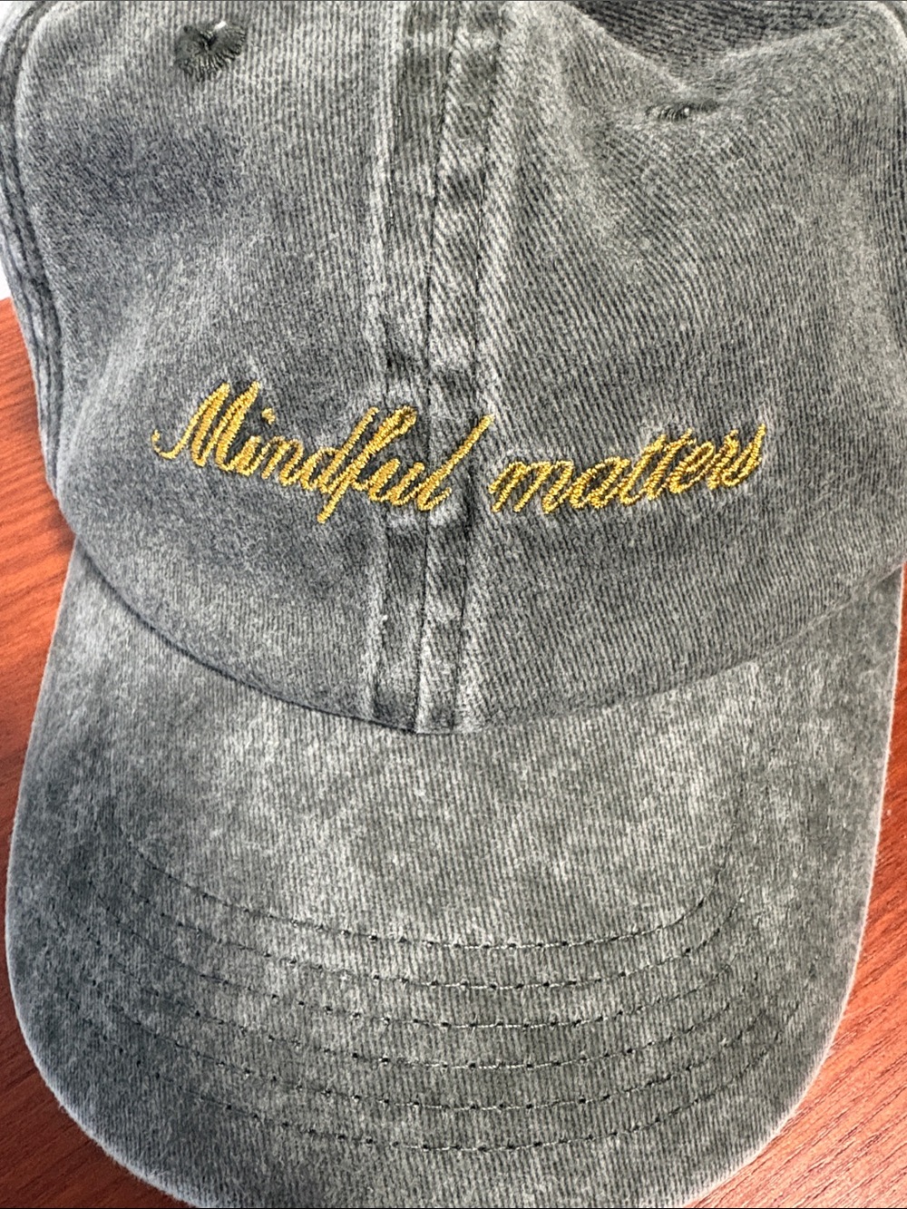 Mindful Matters Embroidered Gray Washed Baseball Cap